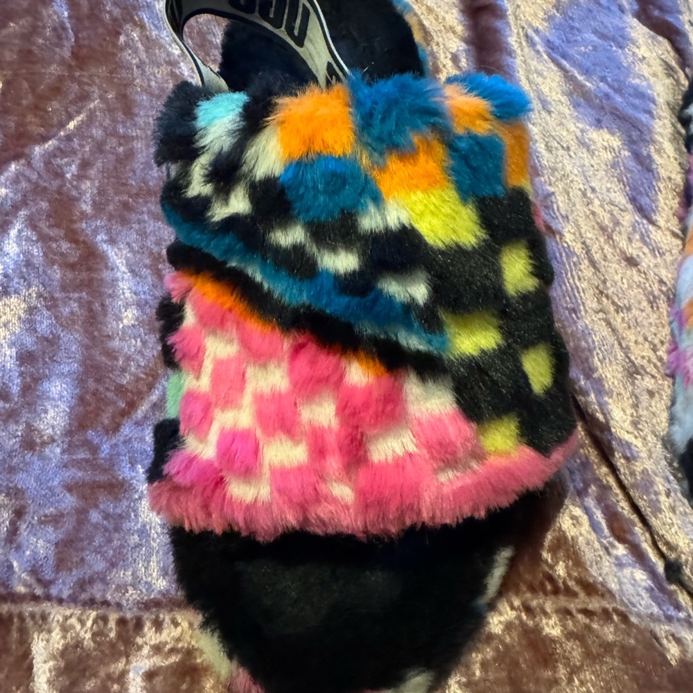 Ugg Fluff Yeah Slide Multicolor Shearling Size 9 - image 3